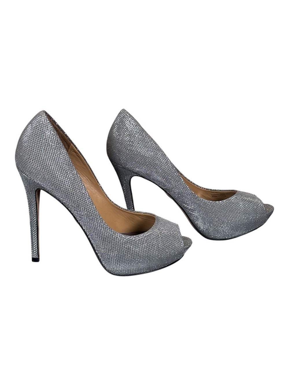 Badgley Mischka Humbie II Silver Glitter Peep-Toe Platform Pumps